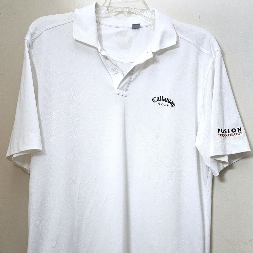 Callaway Polo Shirt Mens White Large Golf Shirt With Fusion Technology